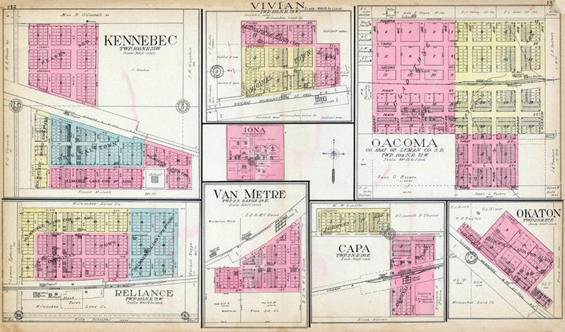 无人,横图,地图,城镇,历史,古董,南达科他州,可靠,彩图,地图学