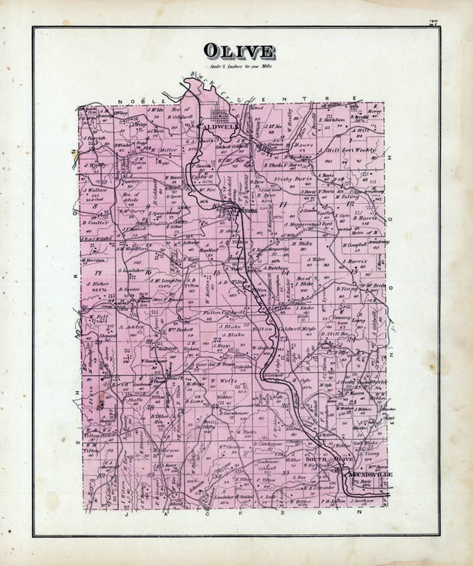 无人,竖图,橄榄,地图,历史,古董,俄亥俄州,彩图,地图学
