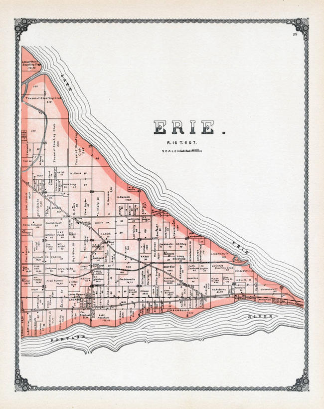 无人,竖图,地图,历史,古董,北美,俄亥俄州,伊利湖,彩图,地图学