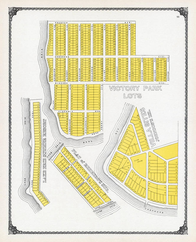 无人,竖图,别墅,地图,城镇,历史,古董,北美,俄亥俄州,伊利湖,彩图,地图学