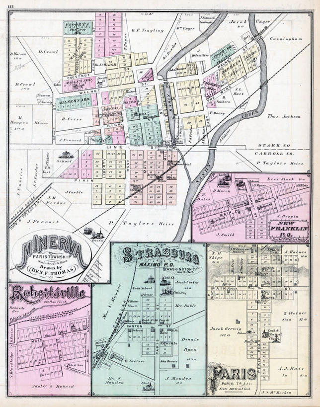 无人,竖图,地图,巴黎,城镇,历史,古董,俄亥俄州,雅典娜,彩图,地图学