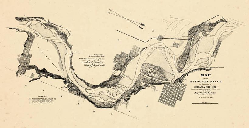 无人,横图,地图,图表,历史,古董,内布拉斯加,密苏里河,彩图,地图学