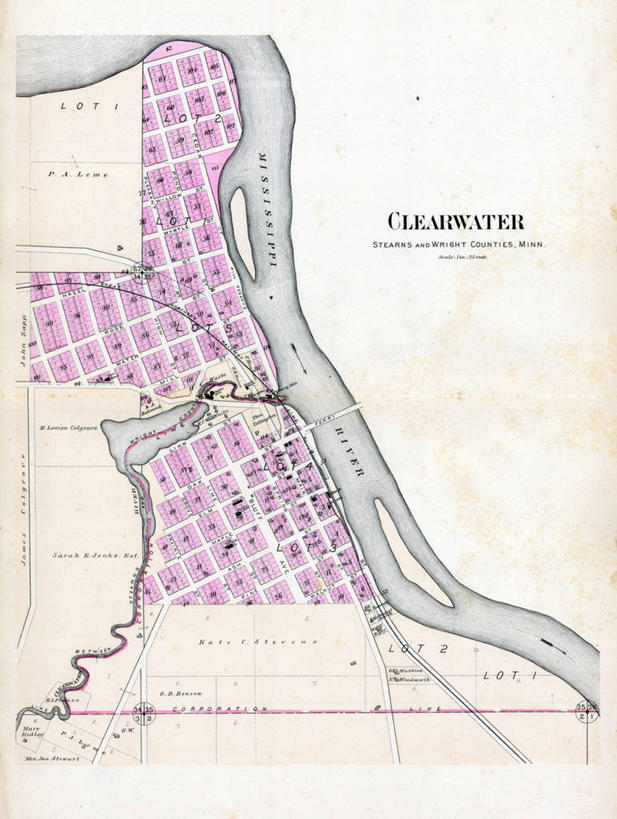 无人,竖图,地图,城镇,历史,古董,明尼苏达,清水市,彩图,地图学