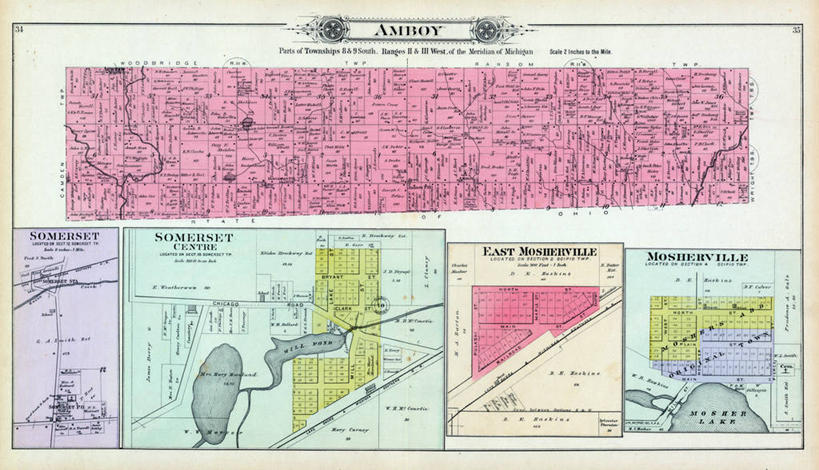 无人,横图,地图,美国,城镇,历史,古董,北美,北美洲,美洲,北亚美利加洲,亚美利加洲,密歇根,密歇根州,貂熊州,狼獾之州,狼獾州,萨默塞特,彩图,美利坚合众国,地图学