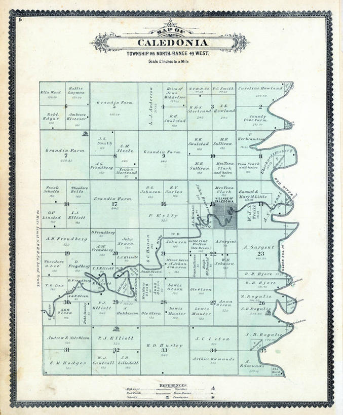 无人,竖图,地图,历史,古董,北达科他州,红河,彩图,地图学