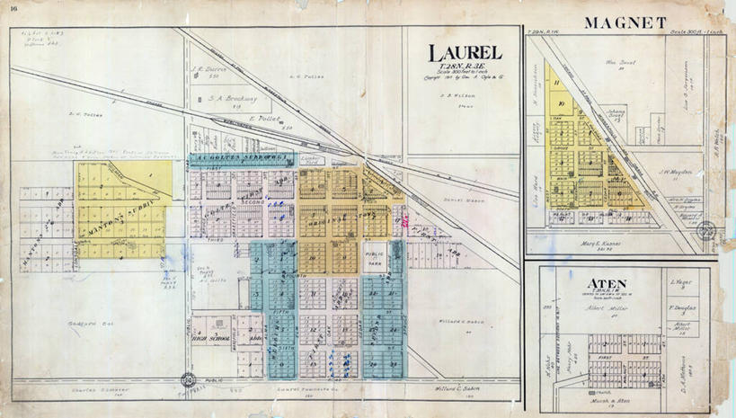 无人,横图,地图,美国,磁铁,城镇,历史,古董,北美,北美洲,美洲,北亚美利加洲,亚美利加洲,肯塔基,肯塔基州,青草之州,内布拉斯加,劳雷尔县,彩图,美利坚合众国,地图学