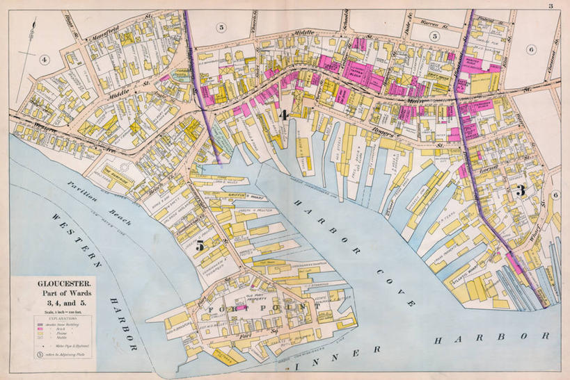 无人,横图,地图,城镇,历史,古董,马萨诸塞,格洛斯特,彩图,地图学