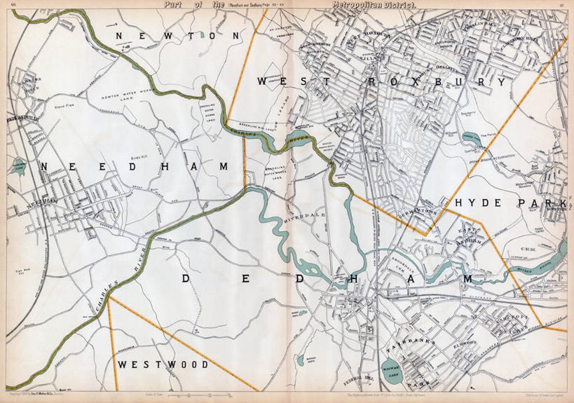 无人,横图,地图,城镇,历史,古董,马萨诸塞,牛顿,彩图,地图学