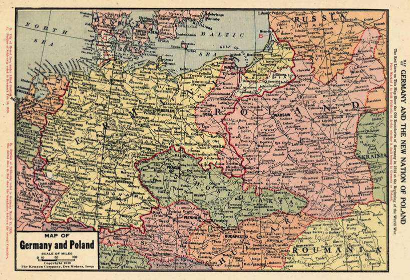 无人,横图,地图,德国,波兰,历史,古董,彩图,地图学