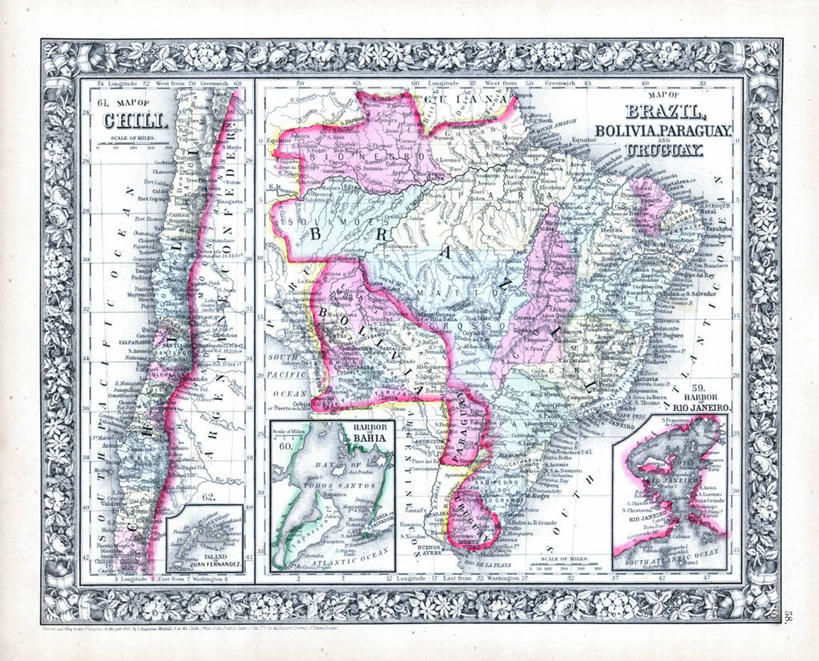 无人,横图,辣椒,地图,巴西,玻利维亚,乌拉圭,历史,古董,彩图,地图学