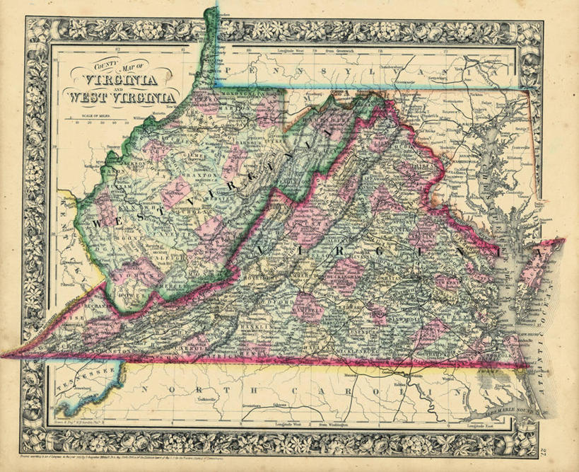 无人,横图,地图,历史,古董,维吉尼亚,西弗吉尼亚,彩图,地图学