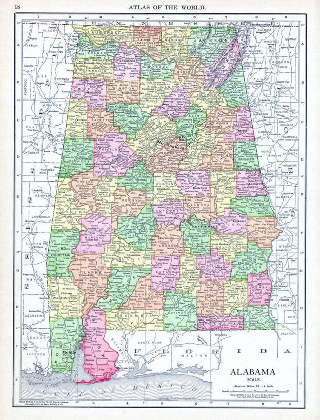 无人,竖图,地图,历史,古董,阿拉巴马州,彩图,地图学