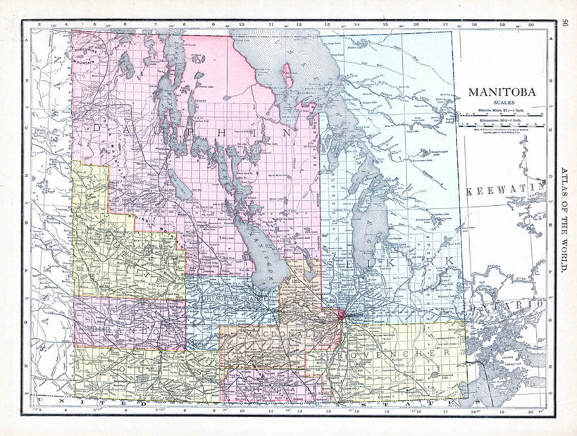 无人,横图,地图,加拿大,历史,古董,马尼托巴湖,彩图,地图学