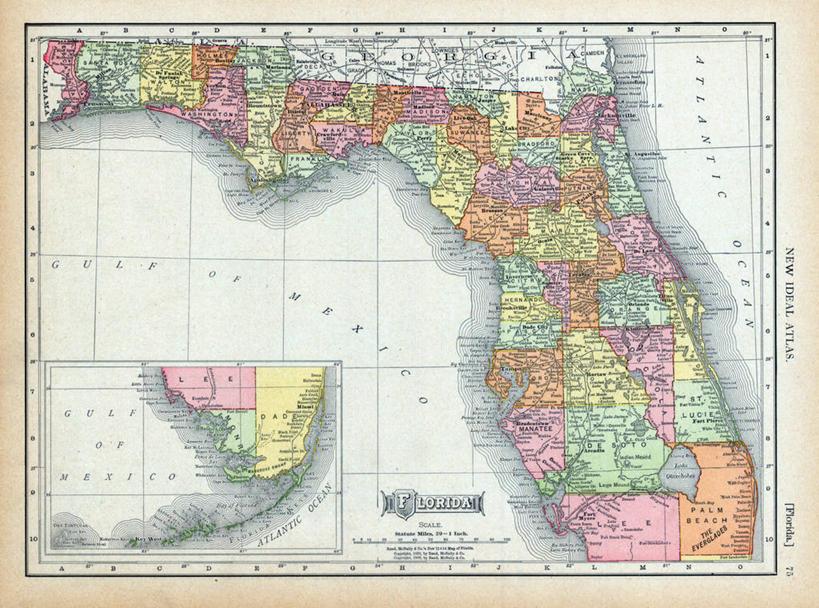 无人,横图,地图,历史,古董,佛罗里达,彩图,地图学