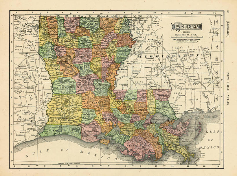 无人,横图,地图,美国,历史,古董,路易斯安那州,彩图,地图学