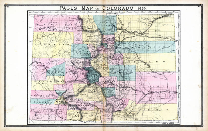 无人,横图,地图,历史,古董,北美,科罗拉多州,彩图,地图学