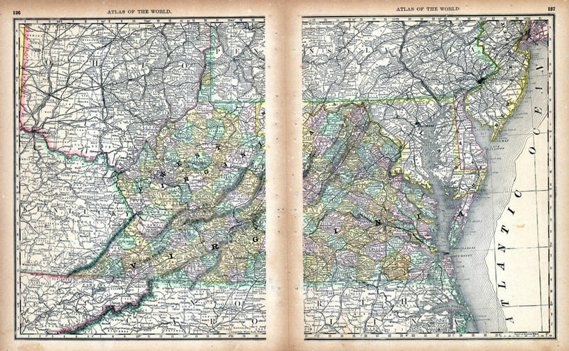 无人,横图,地图,历史,古董,维吉尼亚,西弗吉尼亚,彩图,地图学