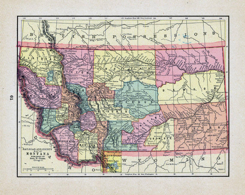 无人,横图,地图,历史,古董,蒙大拿州,彩图,地图学