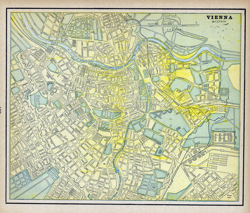 无人,横图,地图,维也纳,城镇,历史,古董,彩图,地图学