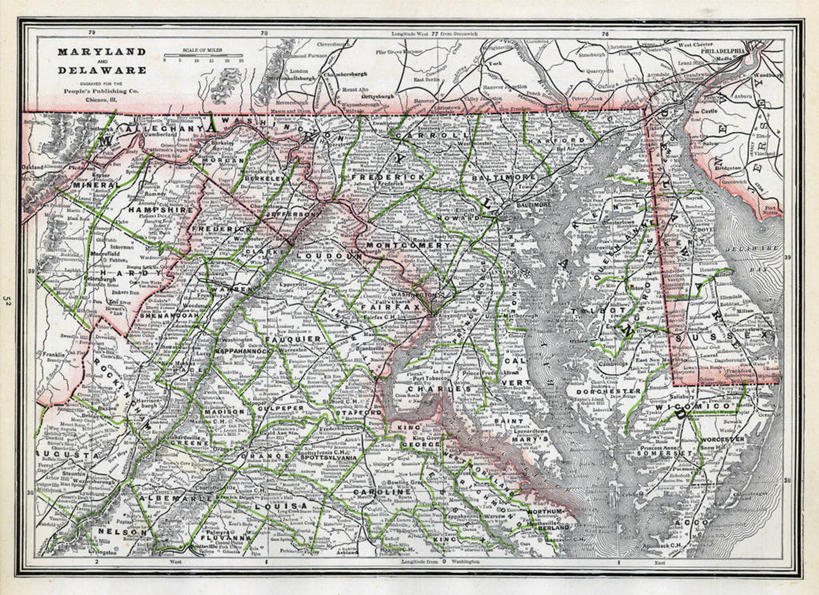 无人,横图,地图,历史,古董,马里兰,特拉华,彩图,地图学