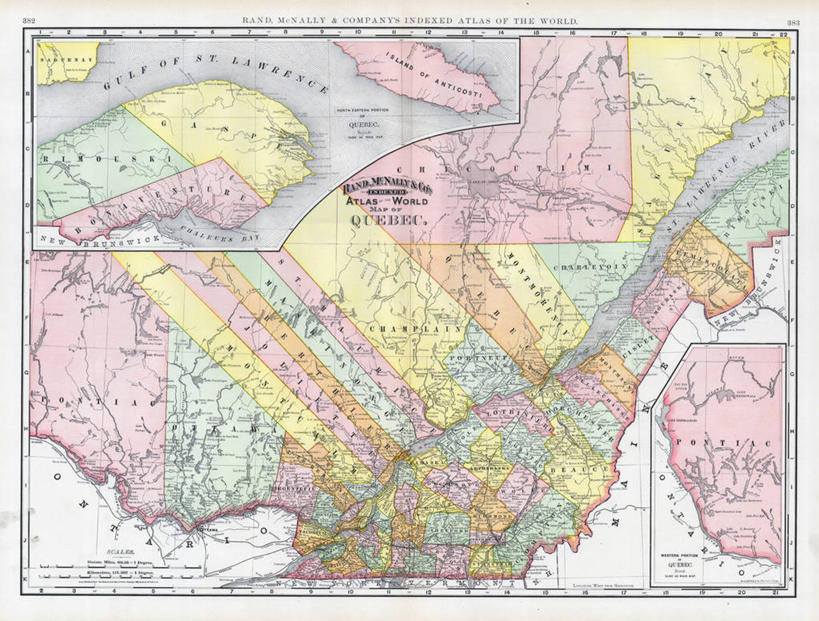 无人,横图,地图,历史,古董,魁北克,彩图,地图学