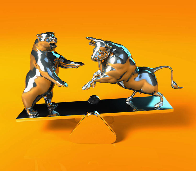 无人,横图,插画,侧面,商务,赚钱,信心,竞争,数码,科技,熊,表演,阴影,冲突,网络,金属,高光,几何,计算机图形,合成,图画,画,自然,动物,两只,橙色,跷跷板,平衡,财富,金融,牛市,投资,熊市,电脑合成图,数码合成图,企业,公司,合成图,交易所,进攻,反差,漫画,计算机制图,写实,具体,具象,敌对,彩图