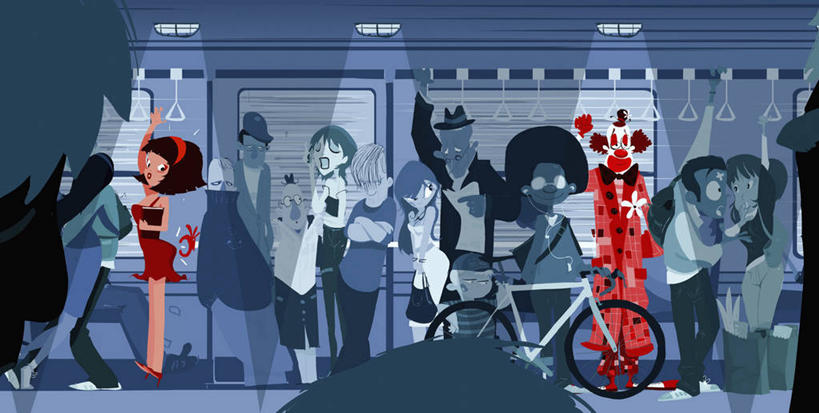 成年人,臀部,小丑,站,捏,横图,全景,彩色,插画,侧面,异乎寻常,数码,科技,地铁,火车,阴影,网络,许多人,高光,几何,计算机图形,合成,图画,拿着,画,蓝色,一群人,调情,运输,愤怒,五颜六色,色彩斑斓,电脑合成图,数码合成图,暴力,合成图,骚扰,五彩缤纷,群众,漫画,计算机制图,写实,具体,具象,五彩斑斓,五光十色,性骚扰,男人,女人,彩图,旅行,装扮