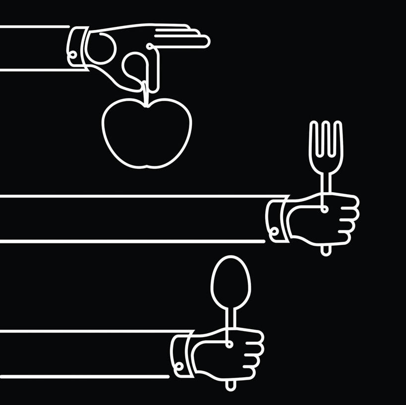 成年人,中年人,手,一个人,三个人,举,吃,竖图,方图,黑白,插画,留白,吃饭,数码,科技,苹果,仅一个男性,仅一个人,仅一个中年男性,阴影,网络,叉,高光,几何,计算机图形,合成,图画,拿着,饮食,画,托,健康,生活方式,部分,电脑合成图,数码合成图,合成图,清新,瘦身,餐刀,选择,漫画,饥饿,健康食物,写实,具体,具象,线条画,男人,男性,中年男性,手臂,举起,举手,举着,烹调,向上举,向上伸,向上托,饿