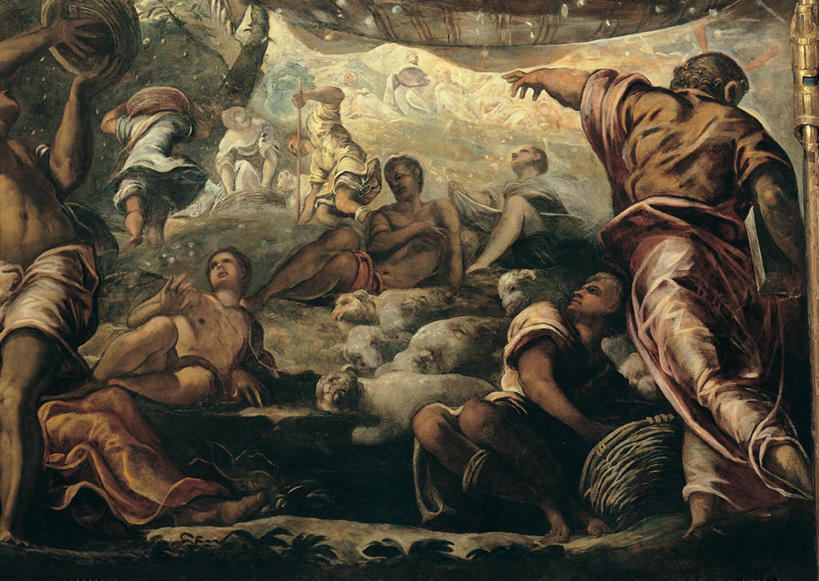 成年人,横图,插画,室外,白天,数码,科技,日光,指,阴影,装饰,网络,云,食品,高光,几何,计算机图形,合成,图画,指点,画,宗教,收获,部分,电脑合成图,数码合成图,指向,基督教,合成图,漫画,意大利文化,写实,具体,具象,神迹,男人,女人,绵羊,彩图,矫饰主义