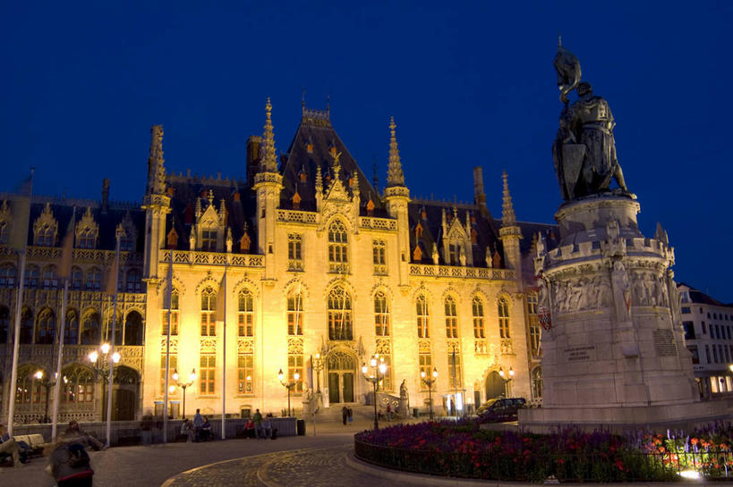 无人,横图,室外,夜晚,建筑,比利时,雕像,地标建筑,摄影,照亮,政府大楼,布鲁日,彩图,旅行
