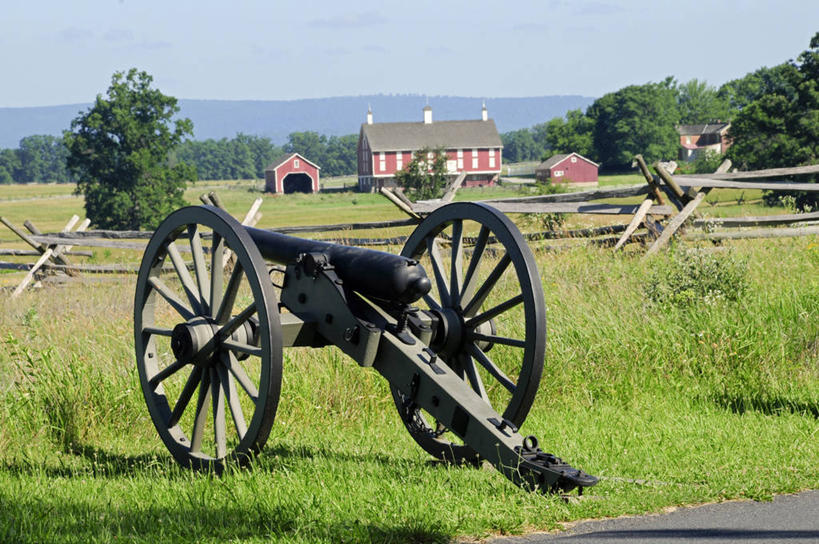 无人,横图,室外,白天,美国,冲突,历史,草,炮,武器,摄影,宁静,万里无云,美国内战,战场,彩图