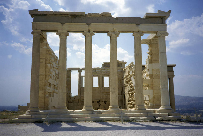 无人,横图,室外,白天,建筑,希腊,首都,石墙,废墟,地标建筑,摄影,希腊文化,古代文明,柱廊,彩图,旅行,依瑞克提翁神殿