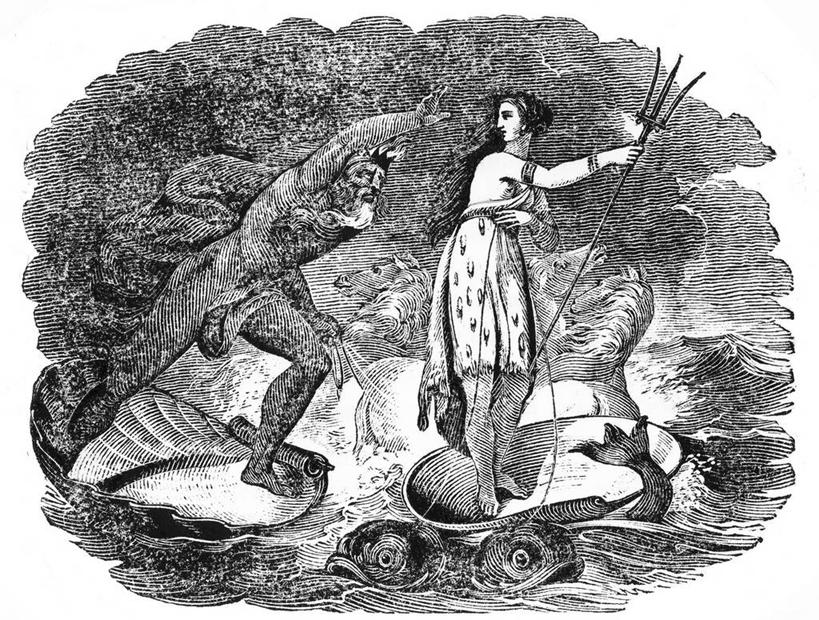 成年人,中年人,两个人,横图,黑白,室外,夜晚,竞争,海洋,对抗,漂浮,冲突,历史,破坏,波浪,武器,力量,战争,损坏,攻击,威胁,对立,矛盾,兵器,防御,敌对,挫败,斗争,抗拒,抗衡,杀伤,威慑,支配,三叉戟,长兵器,危险,中年男性,中年女性