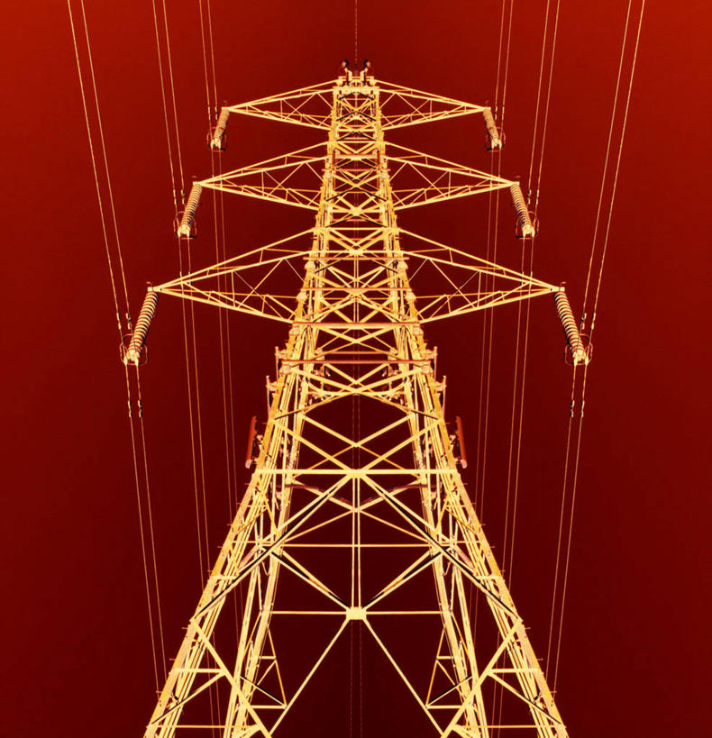 无人,竖图,室内,白天,正面,数码,科技,阴影,红色背景,高大,电力,网络,钢材,电缆,电线,支架,高光,几何,计算机图形,宏伟,合成,电塔,能源,支撑,电脑合成图,数码合成图,资源,合成图,供电设备,高压电塔,高压输电线,写实,具体,具象,高压电线塔,高压塔,高峻,嵬峨,彩图
