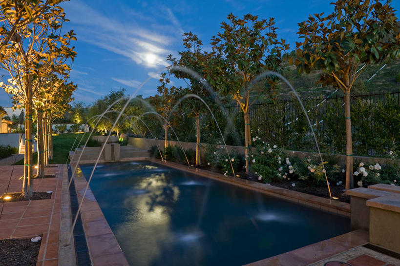 无人,游泳池,横图,室外,水,建筑,喷泉,美国,地形,月光,蓝色,黄昏,北美,加利福尼亚