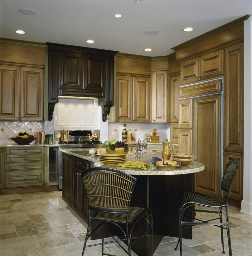 家,厨房,天花板,水果,木制,水槽,水龙头,冰箱,房屋,岛,地面,茶壶,碗,模具,花岗岩,炊具,塑造