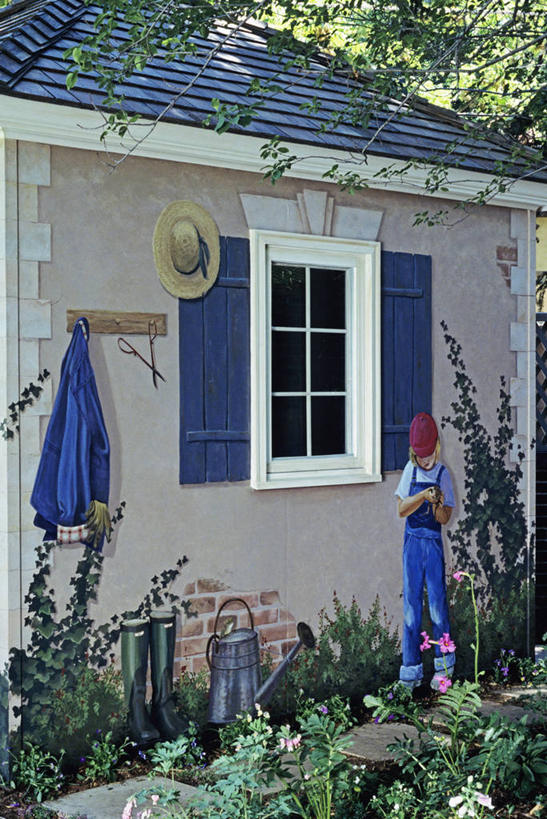 室外,窗户,帽子,艺术,盆栽,壁画,花,棚,涂料,作画