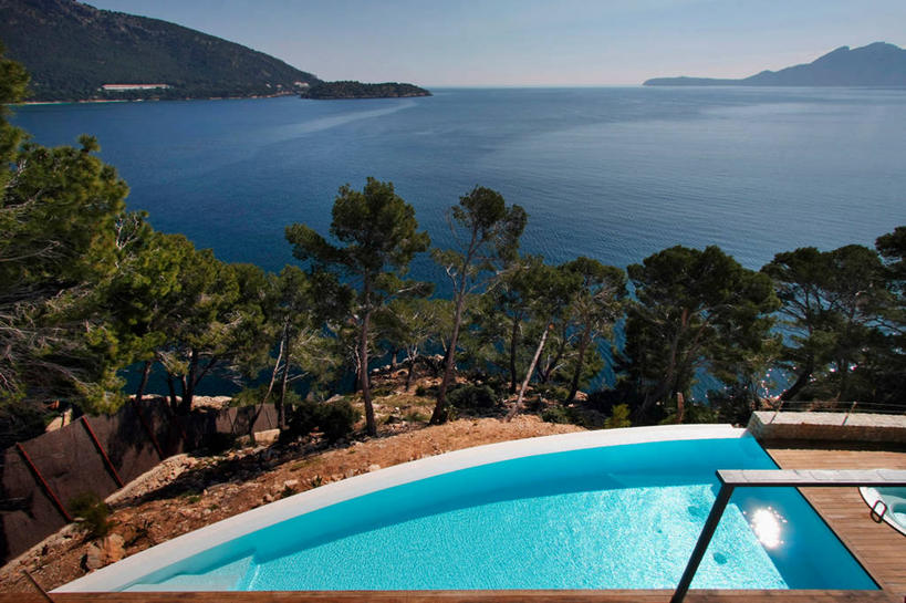 无人,游泳池,横图,室外,白天,水,日光,西班牙,欧洲,小的,球袋,现代,蓝色,当代