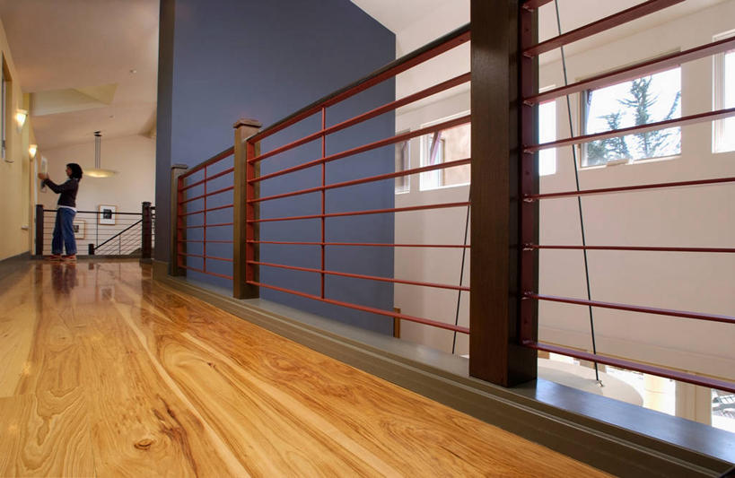 一个人,家,栏杆,横图,室内,白天,建筑,日光,美国,建造,北美,加利福尼亚,橡树,建筑材料,圣克鲁斯,硬木,当代