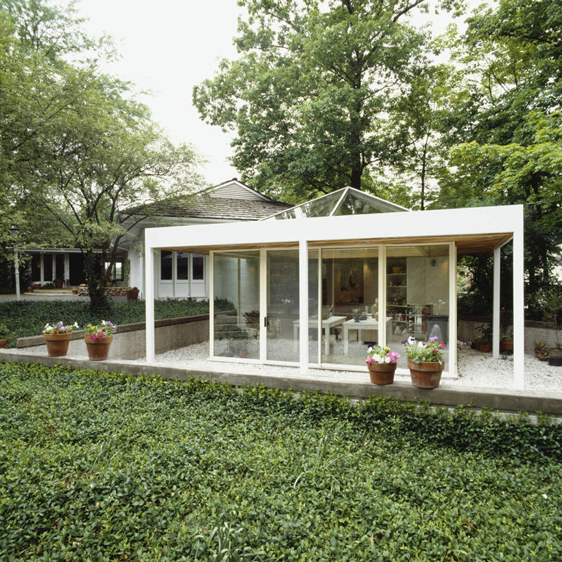 家,草坪,建筑,玻璃,透明,反射,房屋,天窗,庭院,屋顶,院子,混凝土,现代,石墙,草,绿色,沙砾,加法,当代,美术工作室