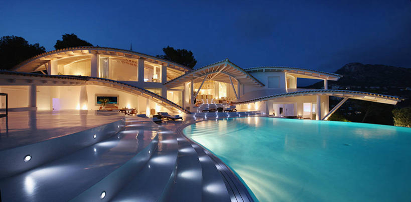 无人,体育馆,游泳池,家,横图,全景,室外,水,西班牙,欧洲,球袋,水池,水面,院子,干净,现代,泳池,台阶,黄昏,照亮,游泳馆,酷,当代