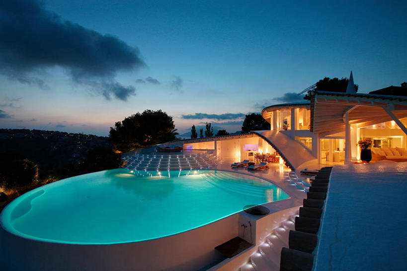 无人,体育馆,游泳池,家,横图,室外,水,西班牙,欧洲,球袋,水池,水面,院子,干净,现代,泳池,黄昏,照亮,游泳馆,酷,当代