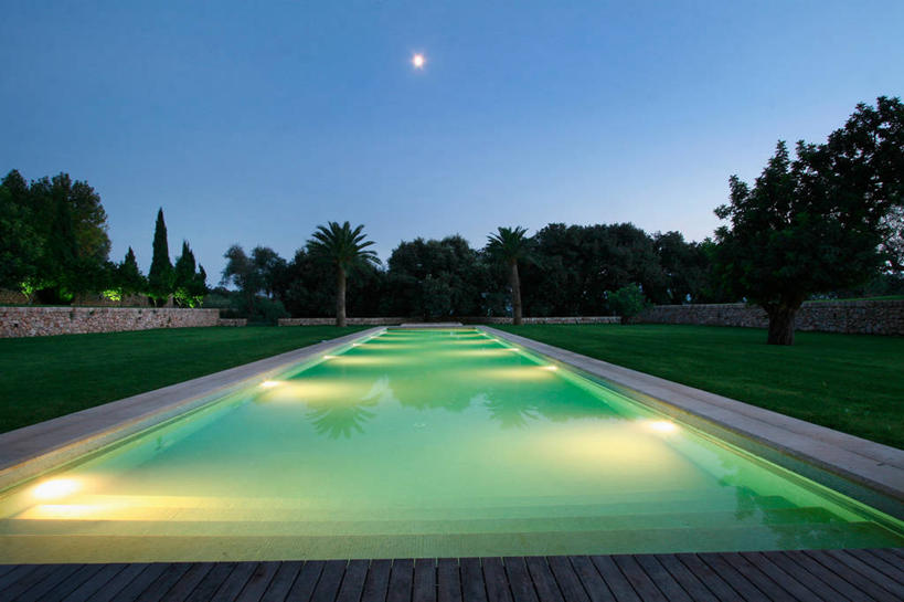 无人,游泳池,横图,室外,水,西班牙,欧洲,球袋,月光,黄昏,照亮