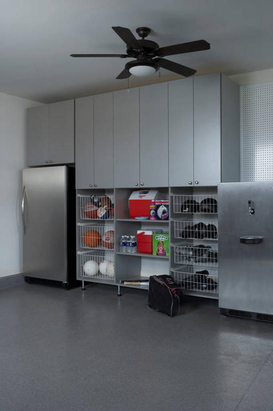 车库,地板,不锈钢,扫帚,冰箱,干净,水泥,白色,吊扇,组织