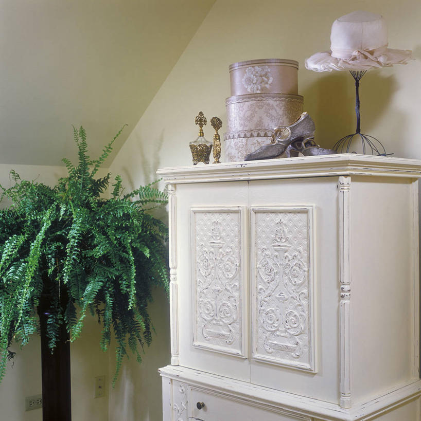 家,别墅,柜子,卧室,帽子,鞋子,堆叠,房屋,屋子,公寓,梳妆台,洋房,楼房,住宅,盒子,黄色,奶油,香水,古董,蕨类,涂料,金属丝,作画,底座,式样,房子,波士顿蕨,仕女图