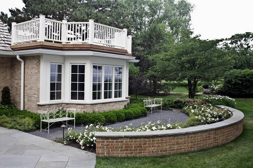 阳台,院子,砖墙,黄杨木