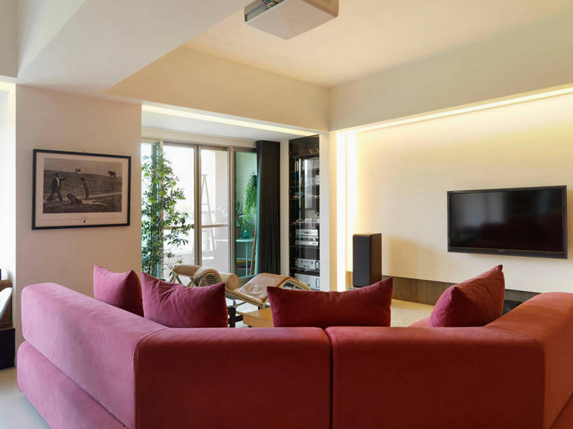 无人,家,横图,室内,白天,家具,沙发,建筑,台湾,日光,亚洲,现代,红色,建造,起居室,家庭影院,台北,电视机,当代