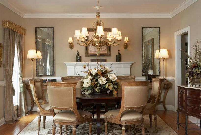 吃饭,壁炉,窗帘,对称,饭厅,米色,水晶吊灯