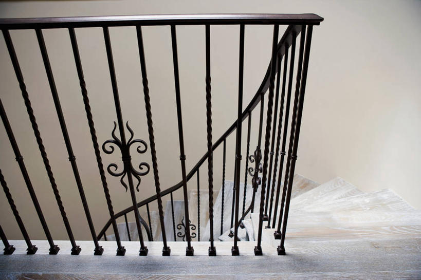 无人,栏杆,横图,室内,楼梯,建筑,美国,着陆,建造,北美,加利福尼亚,橡树,铁艺,建筑材料,硬木,上装