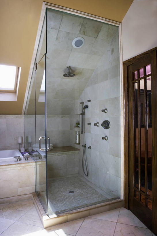 地板,浴室,淋浴,瓷砖,现代,浴盆,当代